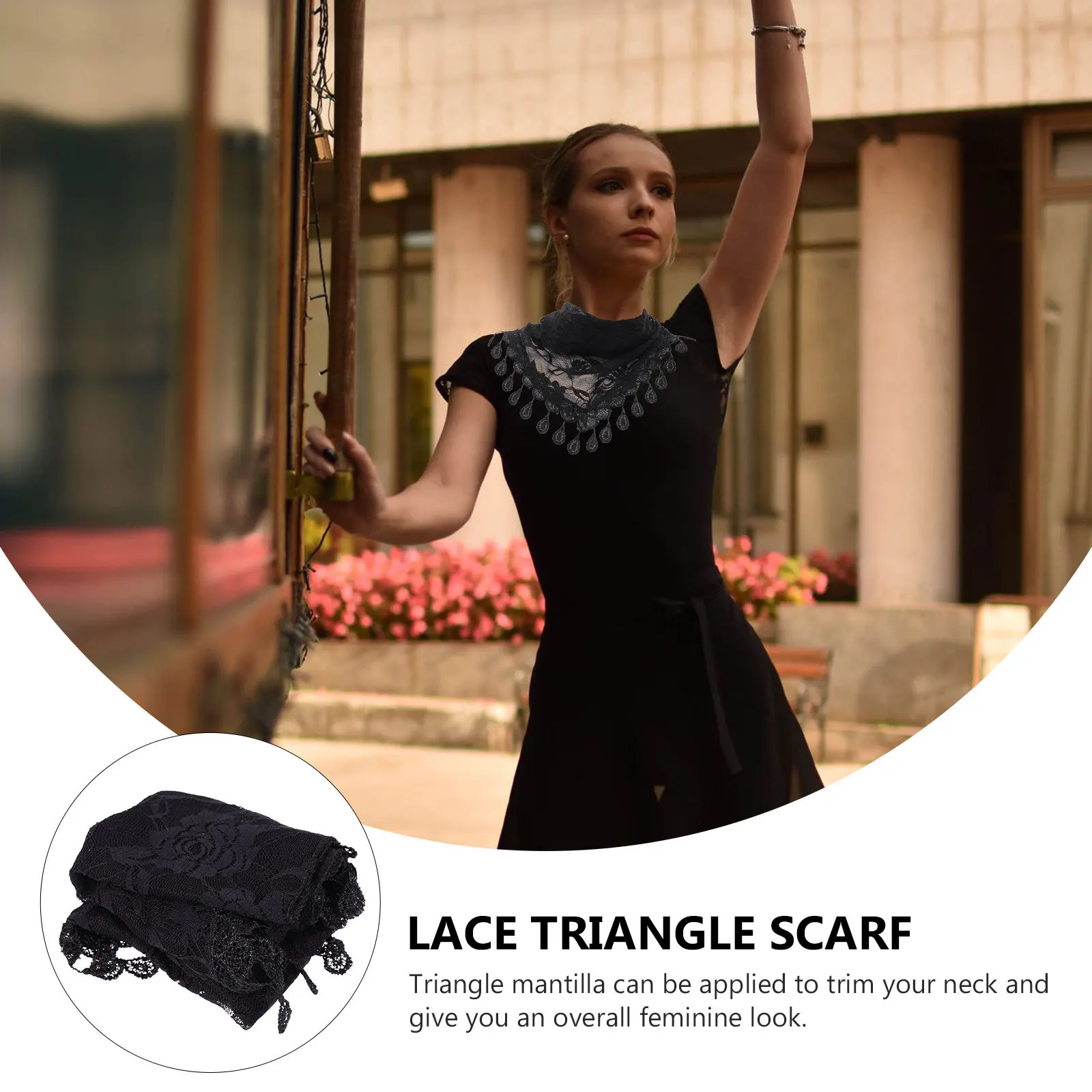 

Triangle Lace Mantilla Tassel Veil Premium Polyester Lightweight Shawl Scarf Feminine Elegant Style for Women Catholic