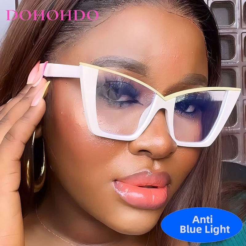 

Trendy Luxury Brand Designers Oversized Cat Eye Blue Light Blocking Glasses Women Men Optical Eyeglasses For Reading Lentes Очки