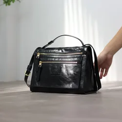 First Layer Calfskin Zipper Crossbody Bags For Women Luxury Designer Genuine Leather Handbag Black Soft Shoulder Bag