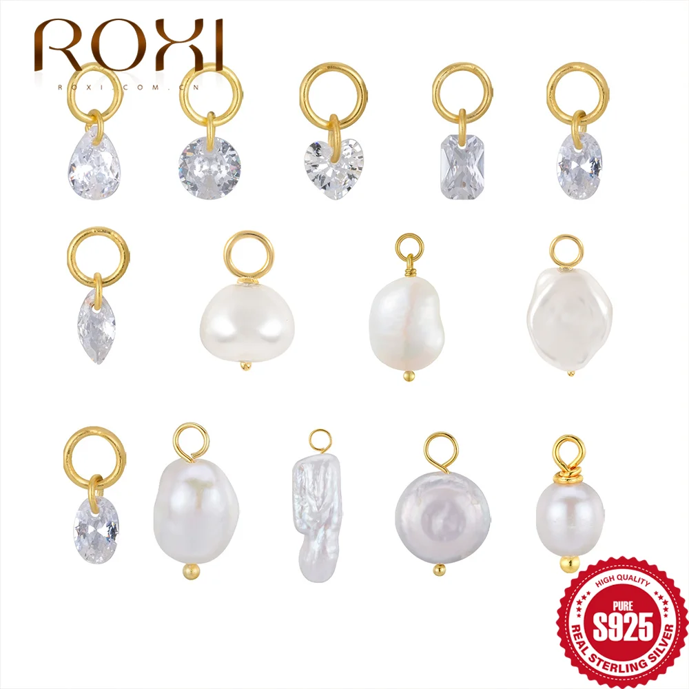 

ROXI 1 Piece 925 sterling silver Geometric Heart Zircon/Irregular Pearl Pendant for Women Exquisite Jewelry Accessories Charm