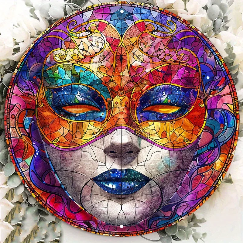 Round Aluminum Metal Sign, HD Printed Wall Decor, Mardi Gras Masquerade Mask, Theme Wreath Decor, 8x8 Inch, 1Pc