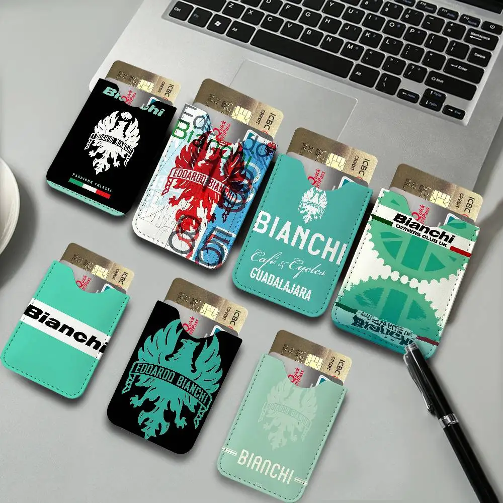 Brand B-Bianchi Logo Ultra-Thin Mini Leather Card Holder Wallets for Men Women Lightweight Soft Genuine Leather Credit Card