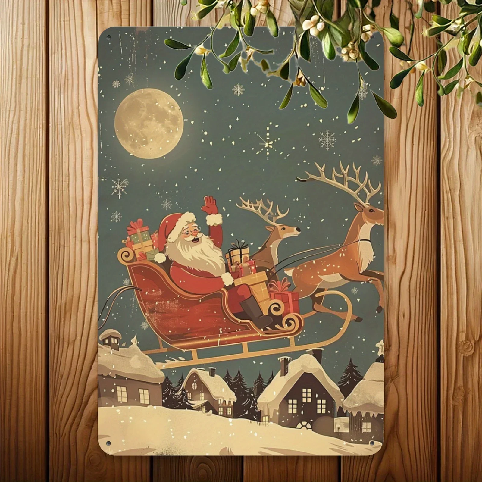 1pc 2D Flat Vintage Christmas Joyful Face Metal aluminum Sign - 20.32x30.48cm Durable Home Office Decor Gift