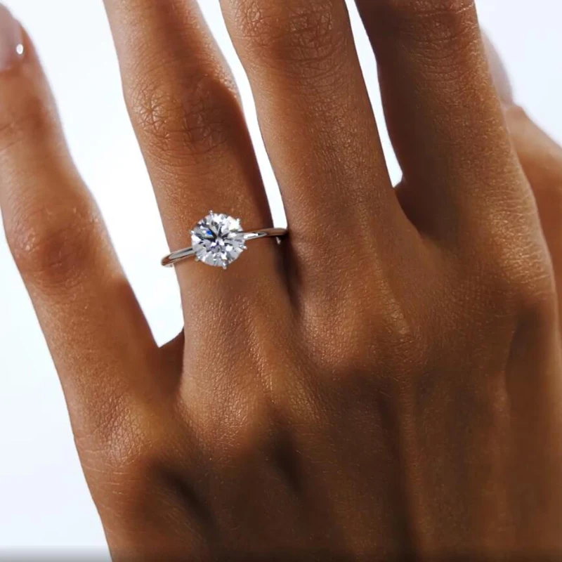 Classic Round D‑Color Moissanite Promise Engagement Wedding Ring for Women, 0.5CT‑1CT‑2CT Size Options, 925 Sterling Silver Fine Finger Jewelry, Ideal Birthday Party Anniversary Holiday Gift Accessories