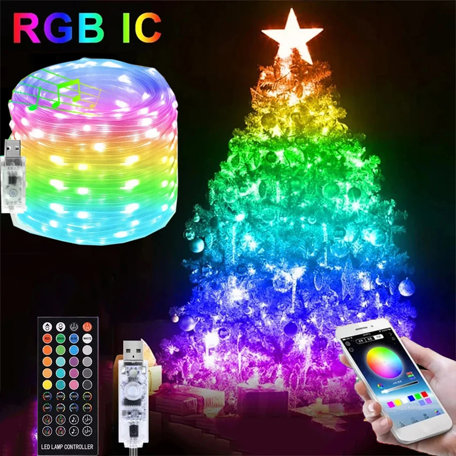 10/20/40M RGBIC Smart Fairy Lights APP Remote Control Christmas Tree Garland String Lights USB Powered APP Christmas Fairy Light