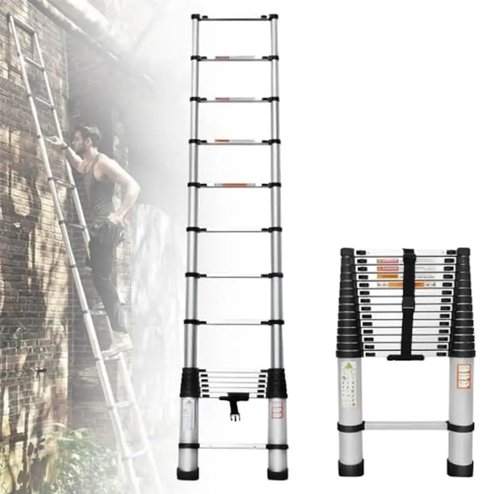 Compact 14.4FT Telescoping Ladder Lightweight Aluminum Extension Ladder Non-Slip Stability Multi-Purpose