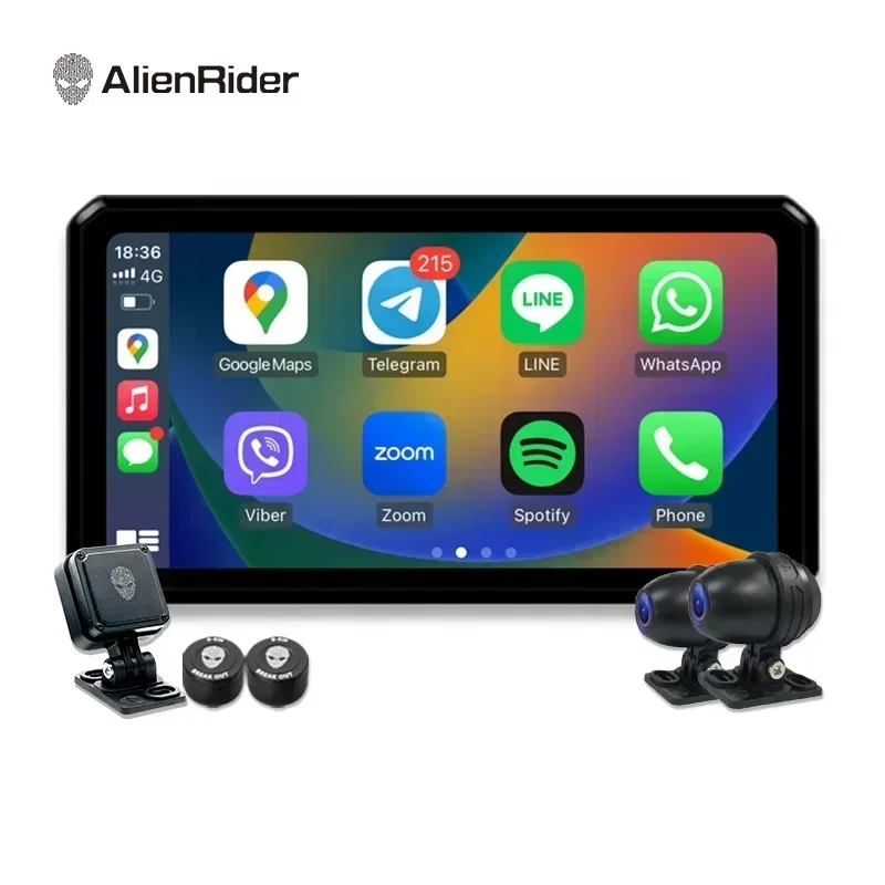 AlienRider M12 Pro Motorcycle Carplay Navigation Dash Cam With 6 Inch Touch Screen Dual Recording  BSD 77G Millimeter Wave Radar