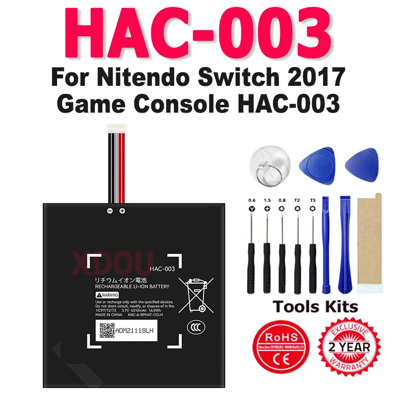 

3,7 В 4310 мАч HAC 003 аккумуляторная батарея для Nintendo Switch 2017, игровая консоль HAC-003, литий-ионные аккумуляторы с бесплатными инструментами для ремонта