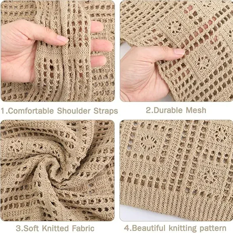 Sac fourre-tout en maille crochet pour femme, tricot bohème esthétique, plage, vacances d\'été, SPC10