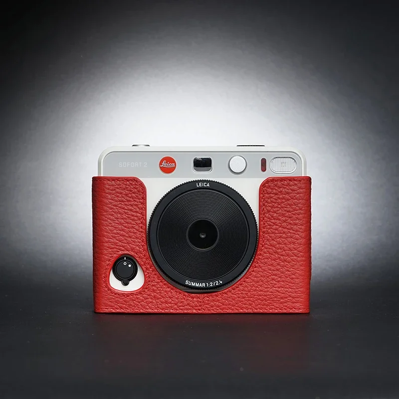 حقيبة الأدمة المضادة للانزلاق من الجلد الطبيعي لـ Leica Sofort 2 ، علبة صندوق الجسم ، غلاف واقي ، باب بطارية مفتوح ، مصنوع يدويًا