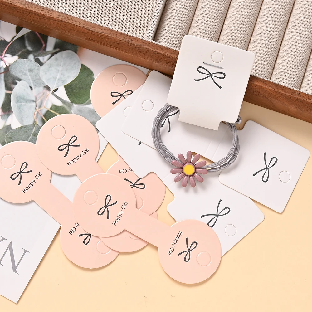 Armband- und Halsketten-Displaykarten-Set, 100 weiße Displaykarten mit „Happy Girl“-Schleifendruck für Armbänder, Ketten und Bastelarbeiten – Detail 5