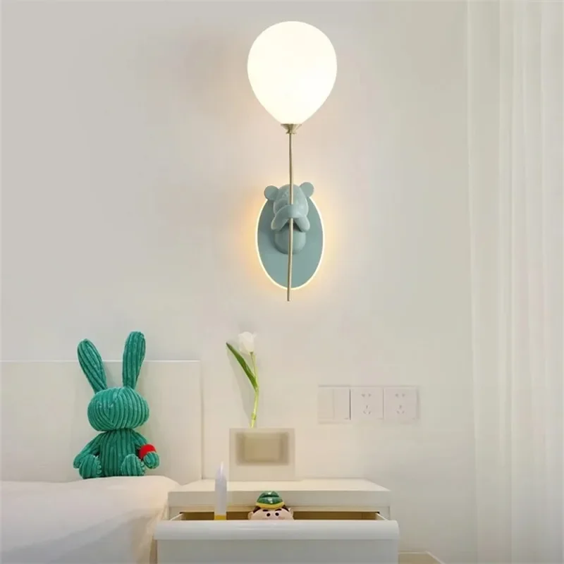 Creative Cartoon Bear LED Wall Light Balloon Light Children's Room Study Bedhead Room Decoration Atmosphere Macaron Wall Light