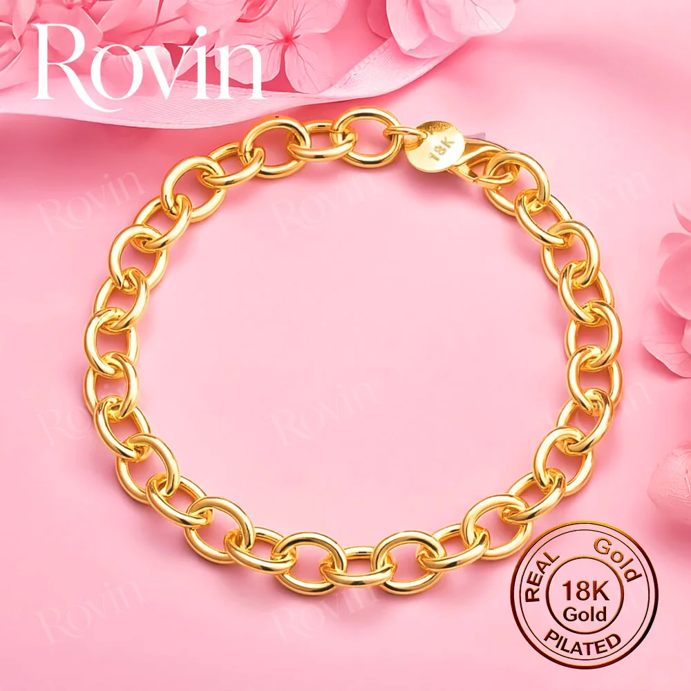18K Gold 8-Inch Minimalist Plain O-Chain Bracelet – Stylish Wedding Jewelry, Gift, and Party Accessory for Men and Women