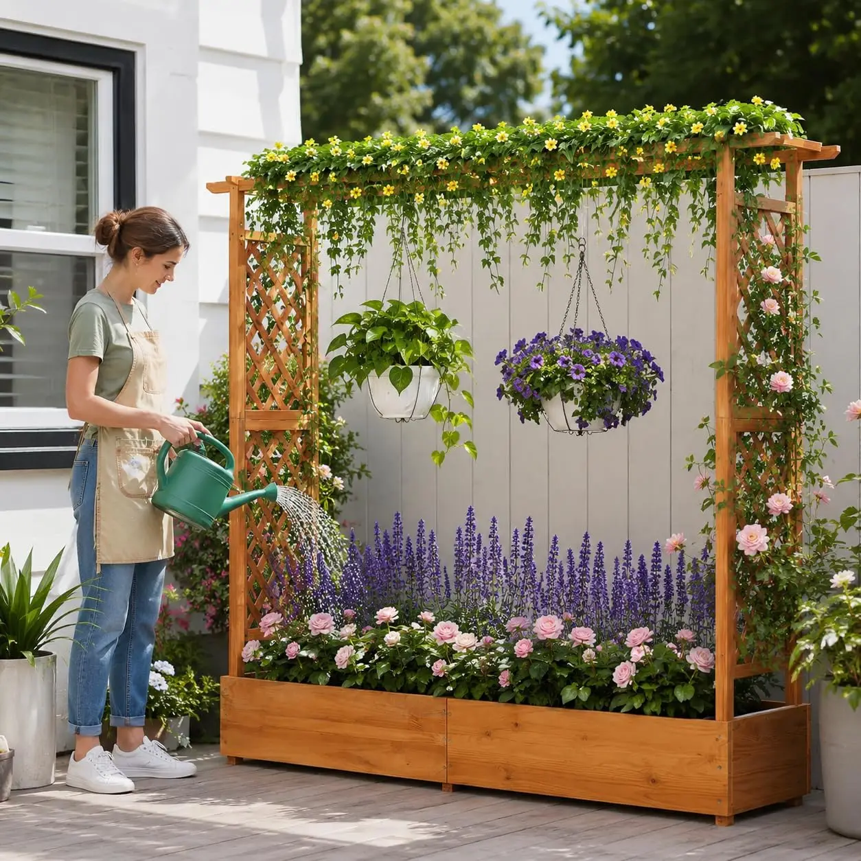 Raised Garden Bed with Trellis & Hanging Roof, 77