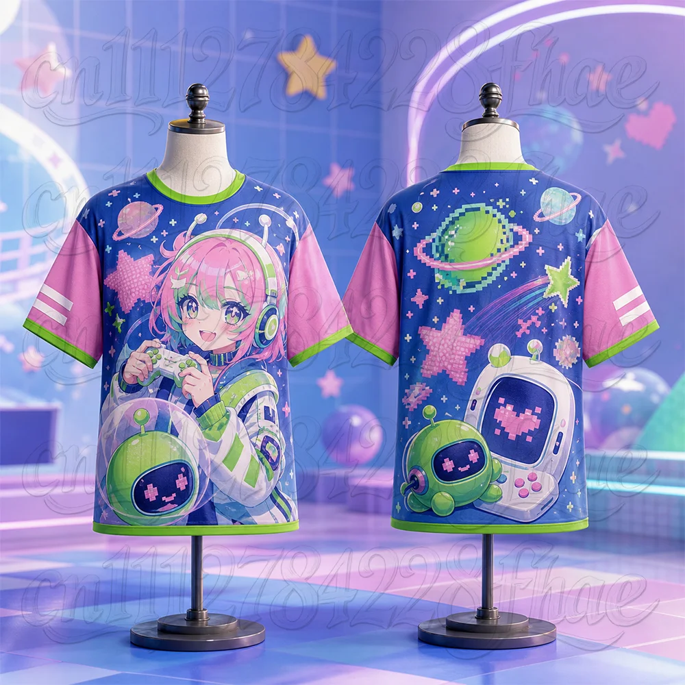 Unisex Japanisches Anime 3D-Druck T-Shirt Atmungsaktiv Schnelltrocknend Lässig Modisch Eltern-Kind-Partnerlook Niedliches Design – Detail 1