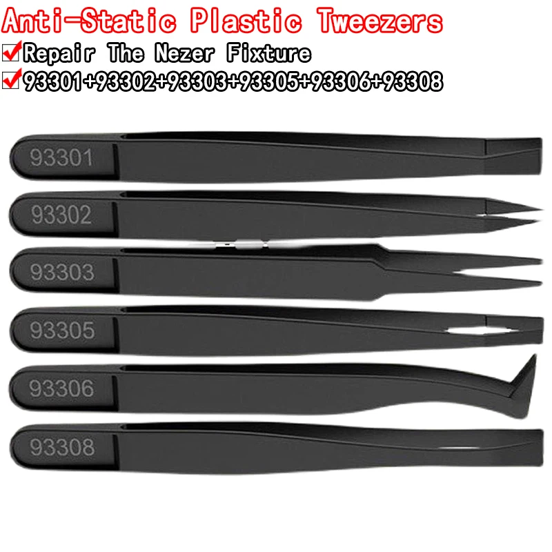 6pcs Anti-static Electronic Tweezers Kit ESD Plastic Forceps PCB Repair Hand Tools Set