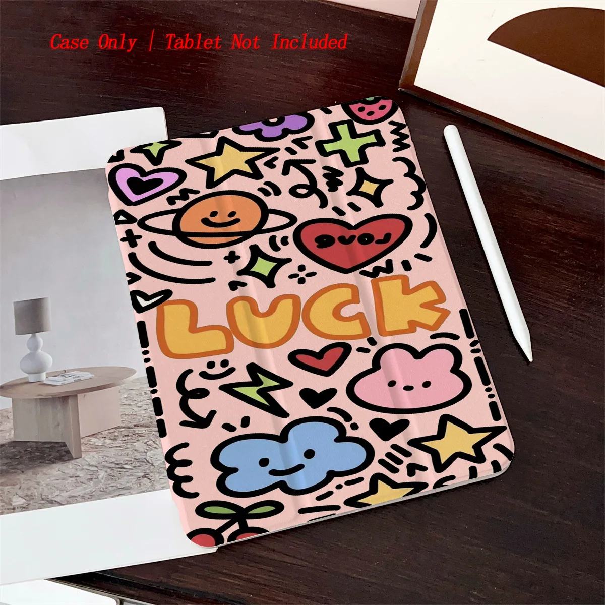 

Cute Cartoon Pattern + Text Print iPad Cover For Apple iPad 10th Gen Pro 11 Air 4 Mini 6 Protective Case