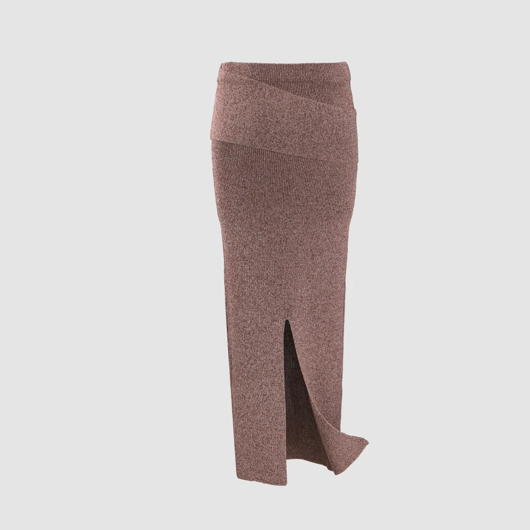 2026 New Arrival New Year Knit Midi Skirt: Form-Fitting Twist Buckle Detail