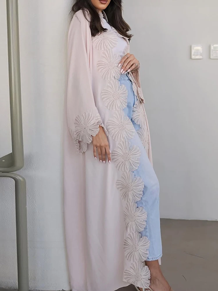 

Модный однотонный женский кардиган с цветочным принтом, осенний мусульманский свободный халат, куртка 2025 г., офисная темпераментная вечерние верхняя одежда, одежда