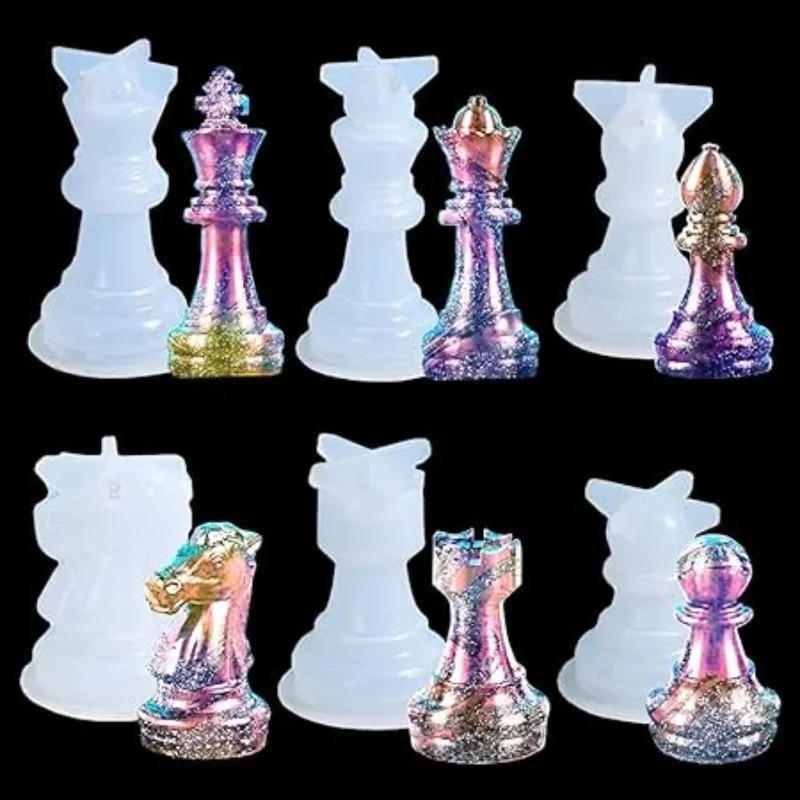 6PCS Chess Resin Molds Set 3D International Chess Piece Silicone Molds for Resin Casting Epoxy Silicone Molds for DIY Crafts Che