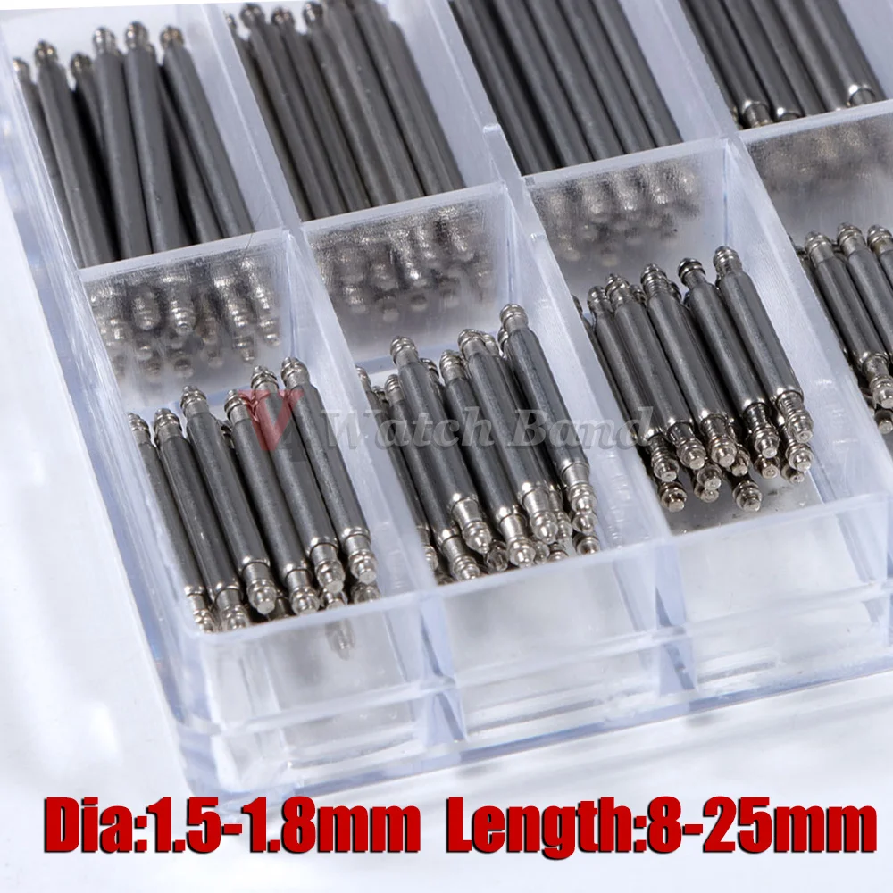 360 Stück/Set Metall-Verbindungsstifte für Uhrenreparatur, Durchmesser 1,5mm/1,8mm, Edelstahl-Federstege, Länge 8mm-25mm, Uhrenarmband-Stifte