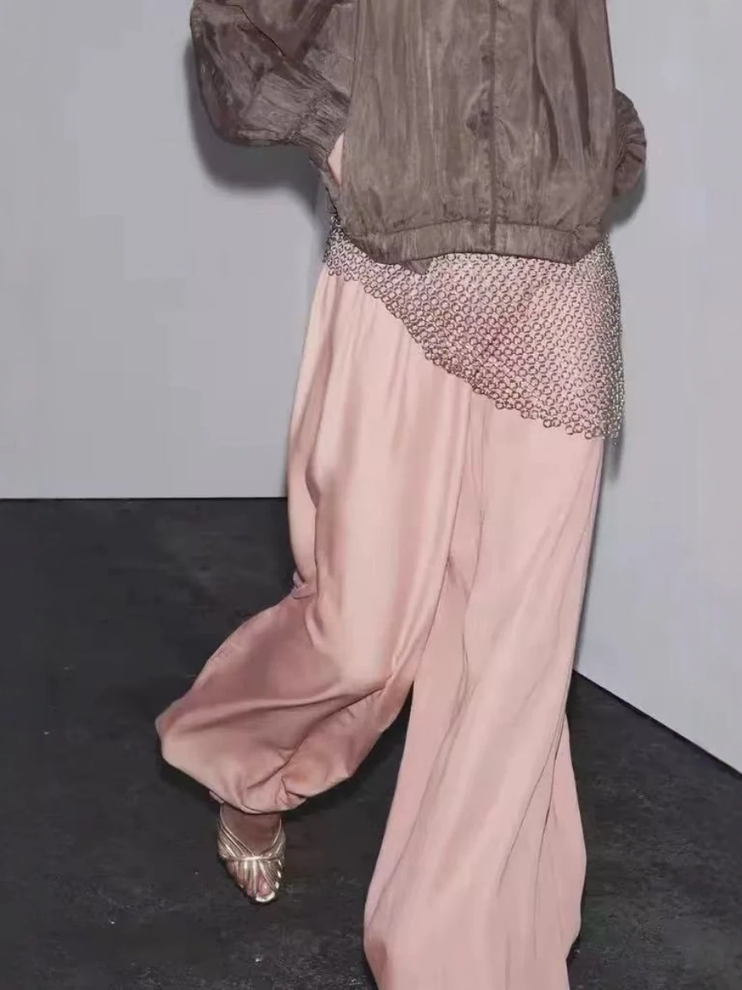 Frauen Casual Lose Flauschige Hosen Weiche Korallen Rosa Neue Ankunft Drapieren Bequeme Elastische Taille Andere Material 00%