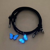 Glow in the Dark 2PCS Butterfly Couples Luminous Bracelet For Women Black Rope Charm Friendship Girlfriend Party Jewelry Gift