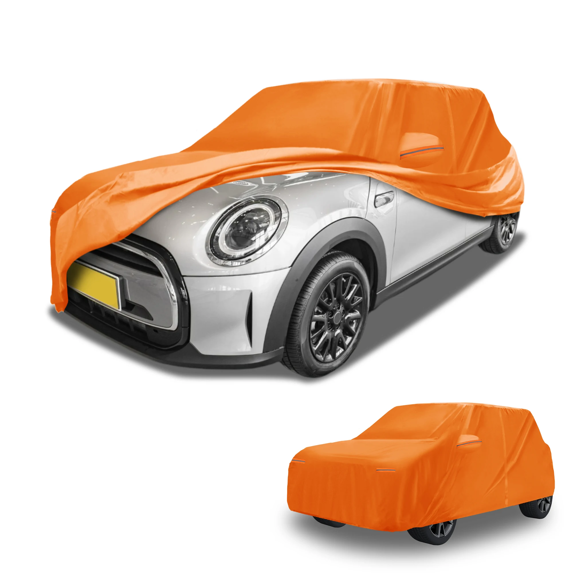 

X Autohaux Full Car Cover Waterproof All Weather Anti-UV for BMW Mini Cooper 4DR 2002-2021 210D-PU Orange with Reflective Strip