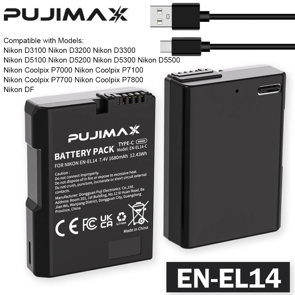 

PUJIMAX 1680mAh EN-EL14 EL14 CAMERA BATTERY For Nikon P7000 P7100 P7800 P7700 D3100 D3200 D3300 D3400 D3500 D5600 D5100 D5300