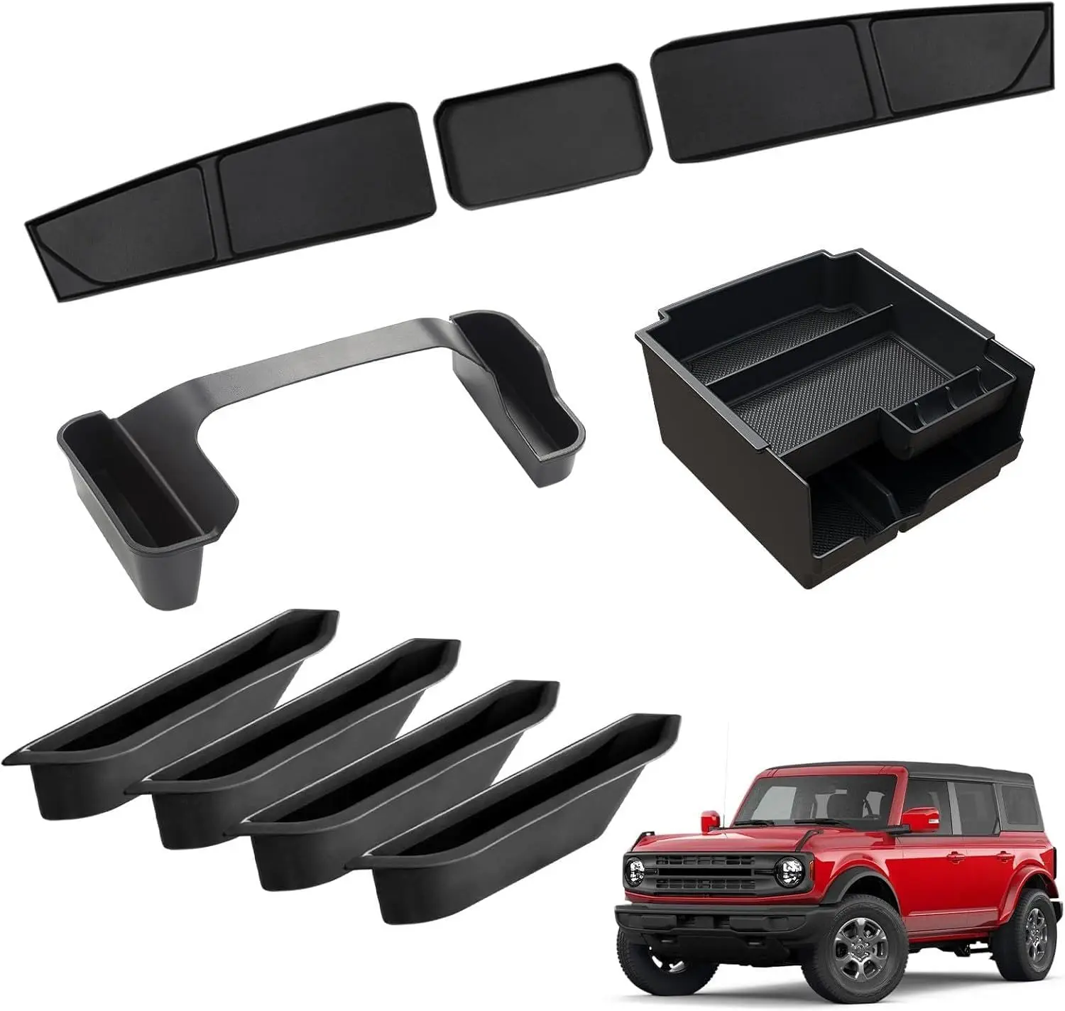 

4 Set For Ford Bronco 2025 Double-Layer Console Organizer&Dashboard Storage Mat&Shifter Storage Box Car Door Handle Storage