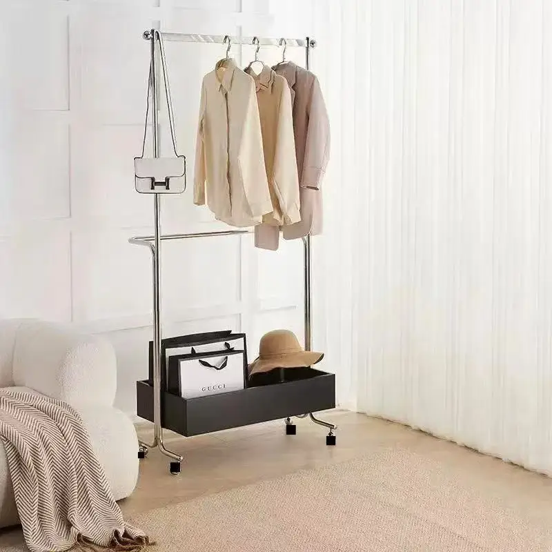 High-grade stainless steel hanger coat rack floor can store mobile home bedroom hanger clothing display stand