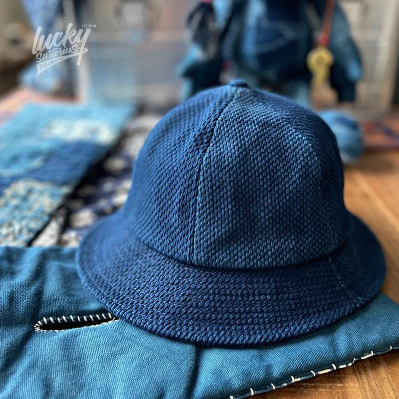 Japan Style Blue Dyed Kendo Cloth Basin Hat Japanese Men's and Women's Cotton One Size Casual Dome Fisherman Bucket Hats