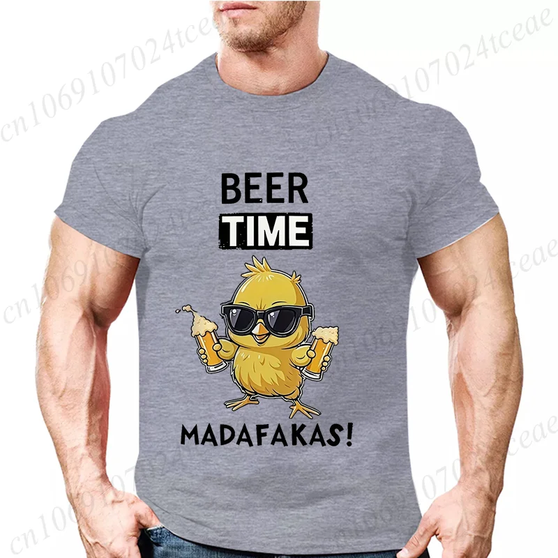 Summer Men's Casual T-Shirts Drunk Chick Beer Printed Sports T-Shirts Comfortable Short Sleeve T-shirt Beer Time Madafakas Shirt