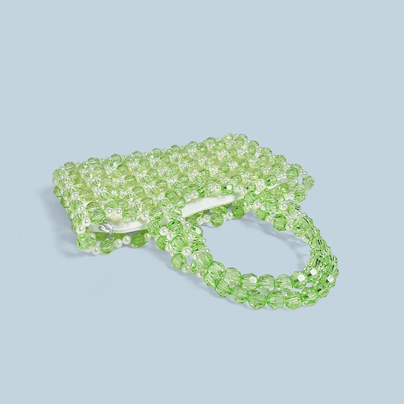 2025 صيف جديد الأخضر كريستال أكريليك اليدوية مطرز حقائب النساء العصرية عادية بلون اليد المنسوجة عطلة حقيبة حمل على الشاطئ حقيبة