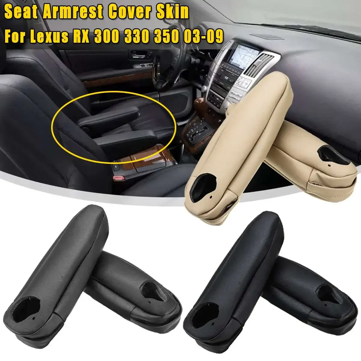 1 Pair PU Leather Front Seat Armrest Cover For Lexus RX 300 330 350 2003 2004 2005 2006-2009 Replacement Seat Armrest Cover Skin