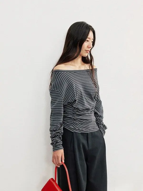 

Женская футболка ForloveNancy в корейском стиле, приталенная, с круглым вырезом, длинным рукавом, однотонная, с плиссированным дизайном, базовый слой