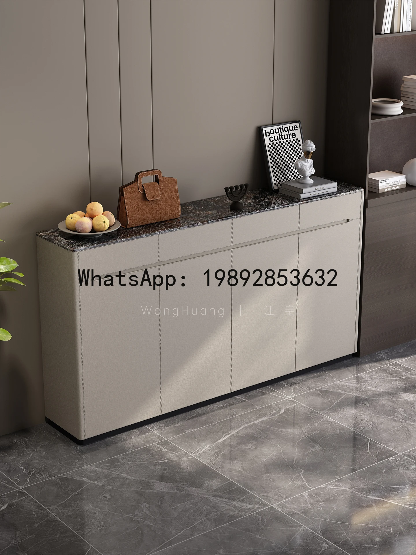 LYY Modern Minimalist Platinum Diamond Marble Storage Shoe Cabinet for Home Entrance Integrated Wall-Mounted Entryway Hallway