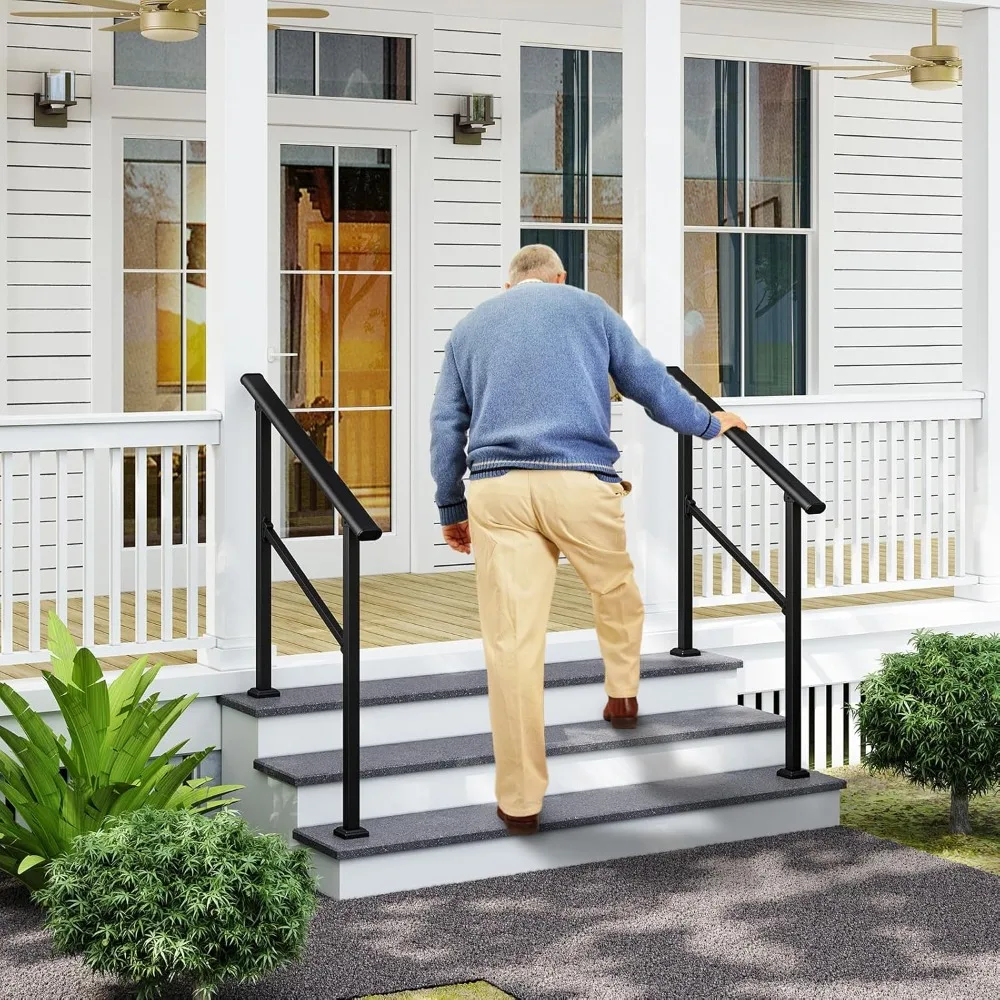 2 Pack 3 Step Hand Rails for Outdoor Steps,Wrought Iron Railing,Exterior Hand Railing for Steps,Railing Kit (2-3 Steps Handrail)