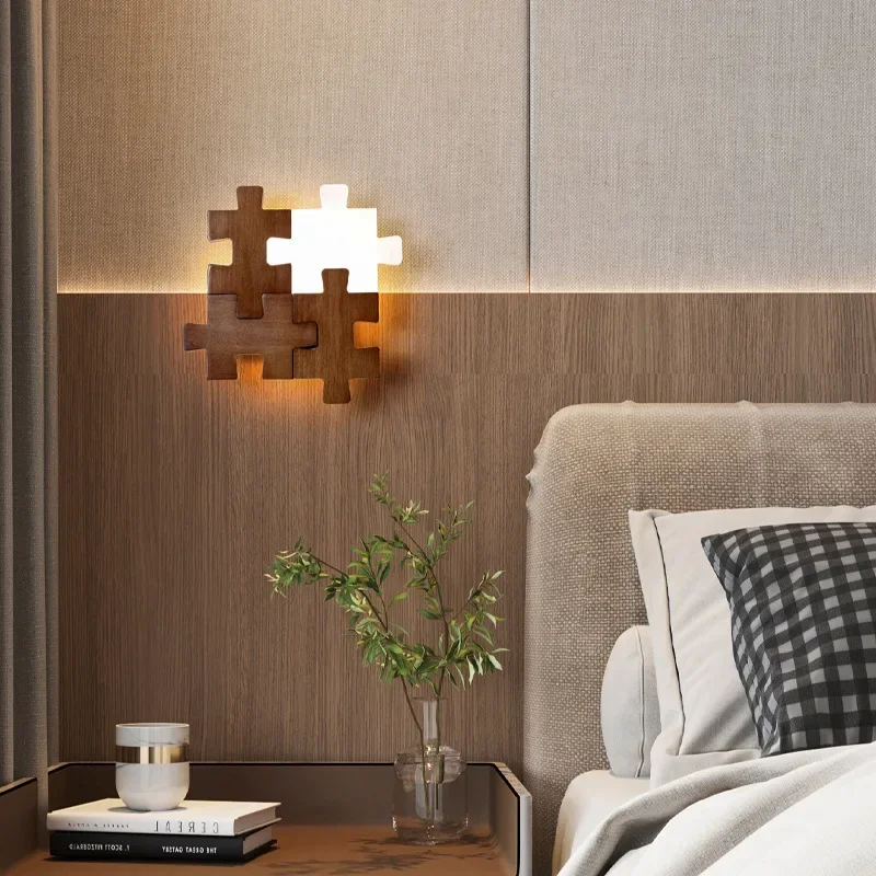 SANDYHA Creative Wall Lamp Minimalist Walnut Background Light Chandelier LED Lighting Fixture Bedroom Bedside Hallway Home Decor