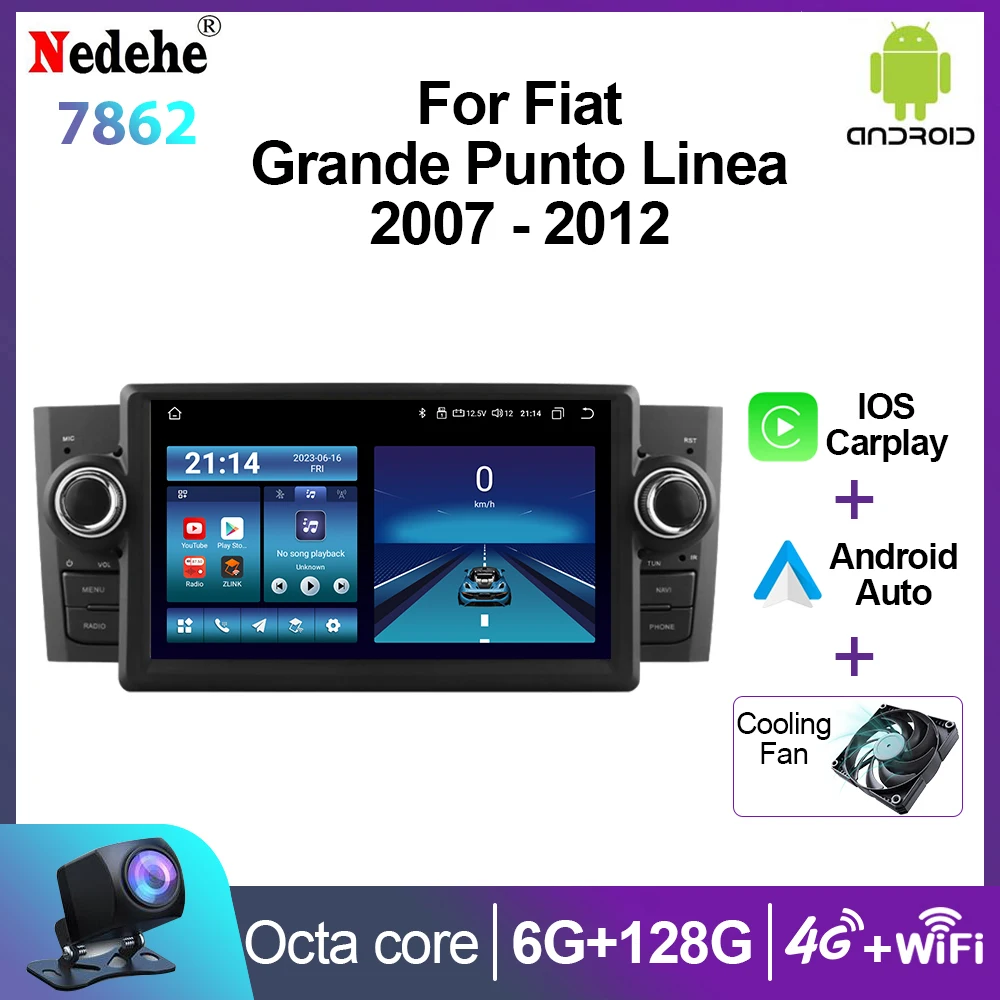 

2 Din Android 12 Carplay Car Radio For Fiat Grande Punto Linea 2007-2012 Multimedia Stereo Player Autoradio Navigation GPS Wifi