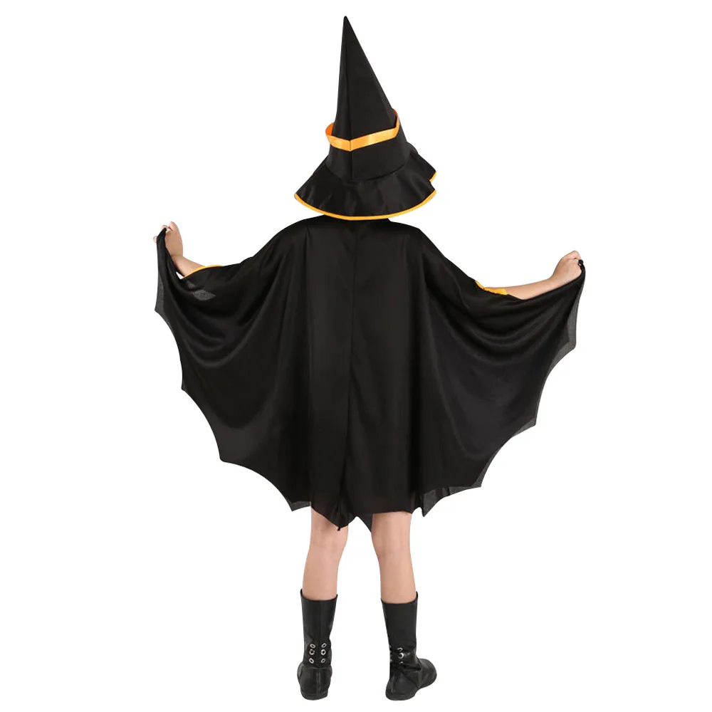 Halloween Children Funny Cute Witch Coat Cosplay Costume Boy Holiday Party Black Cape Stage Performance Pumpkin Cape Clothes