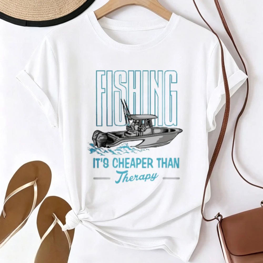 Fishing It's Cheaper Than Therapy Boat Graphic T-shirt Men Women Funny Fisherman Quote Print Short Sleeve Tee Angler Casual Tops