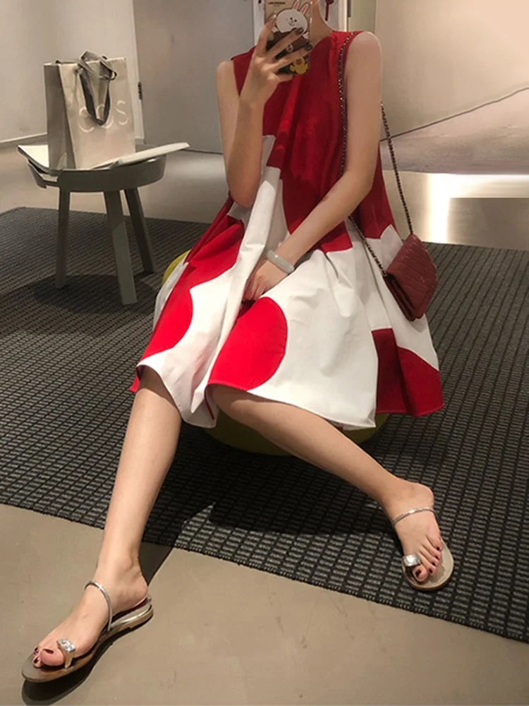 Fashion Woman Dress Sundress Summer Dress Women Casual Sleeveless Print Dress Vestido Female Plus Size Loose Women Dress SL569