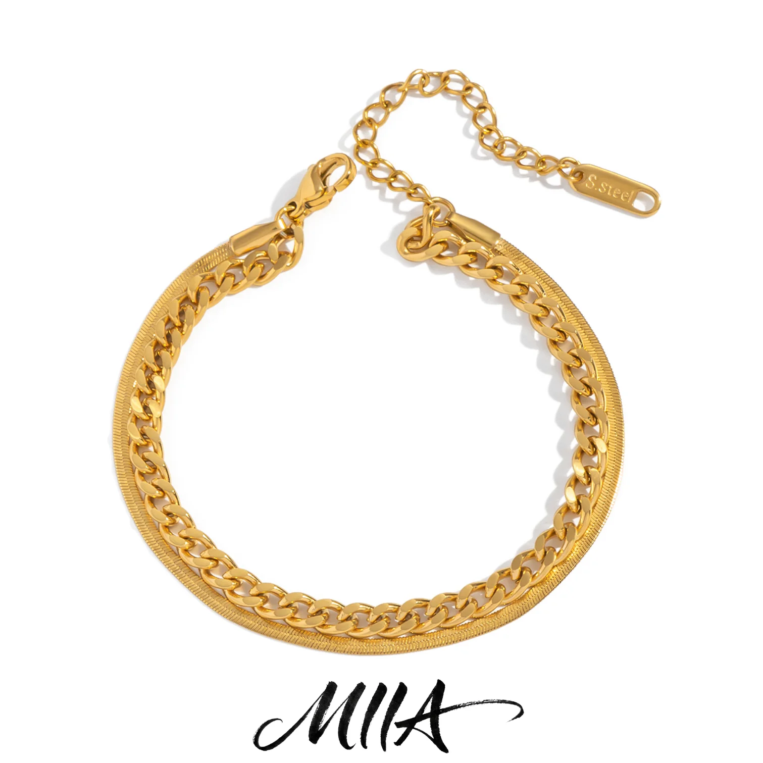 Miia New In Minimalist Encrypted NK Chain 18K Gold Plated Bracelet High-End Stainless Steel Waterproof Daily Jewelry Woman