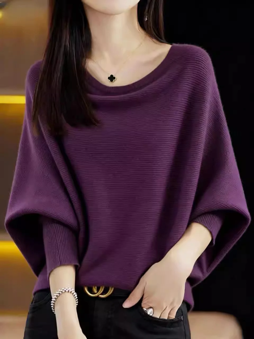 

Loose Woolen Knitted Camere Sweater Women's Faionable Batwing Sve One-oulder Knitwear Autumn Winter Commute Sle