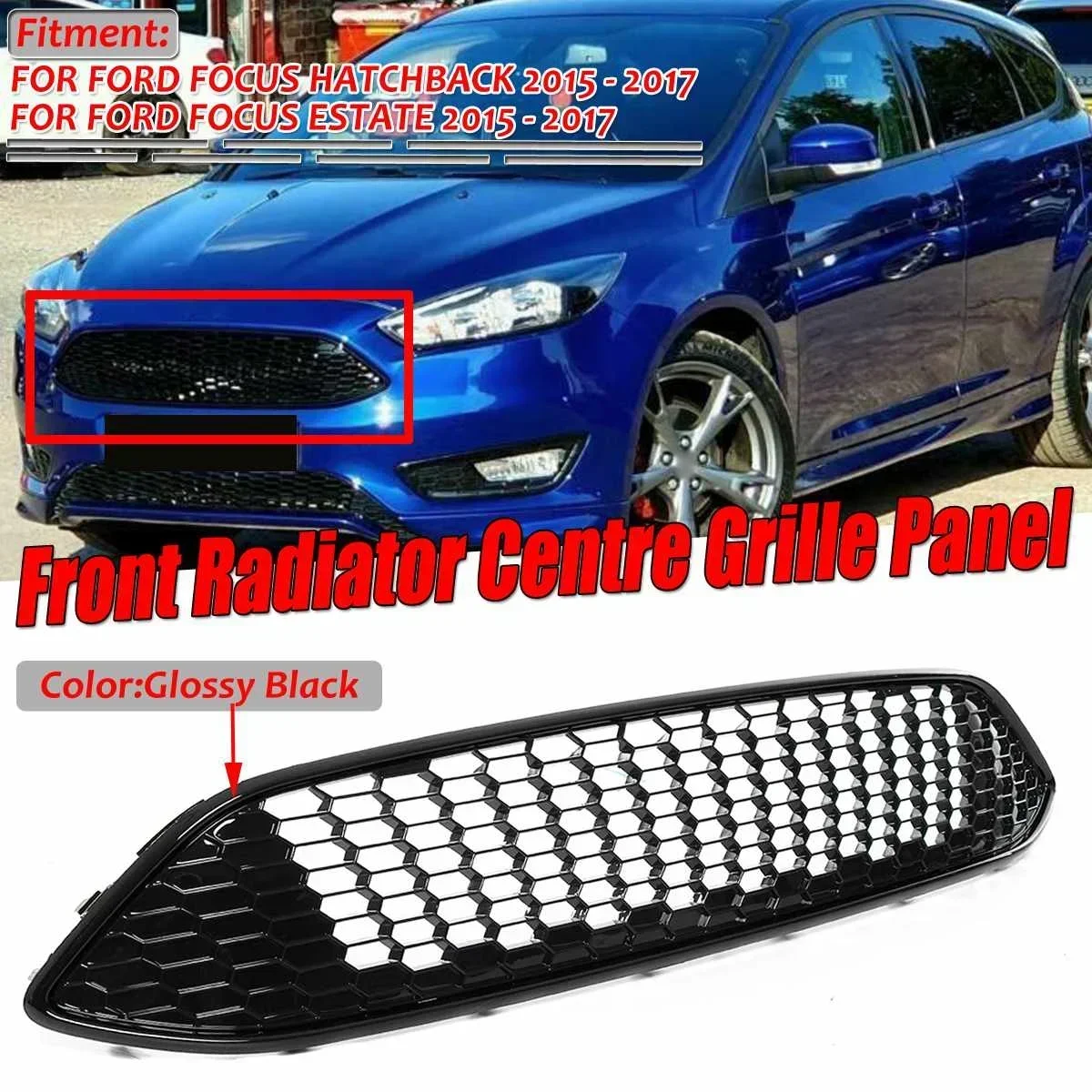 New Car Front Bumper Center Grill Grille Honeycomb Mesh Racing Grill Cover For Ford For Focus MK3 ST LINE 2015-2017 Front Grille