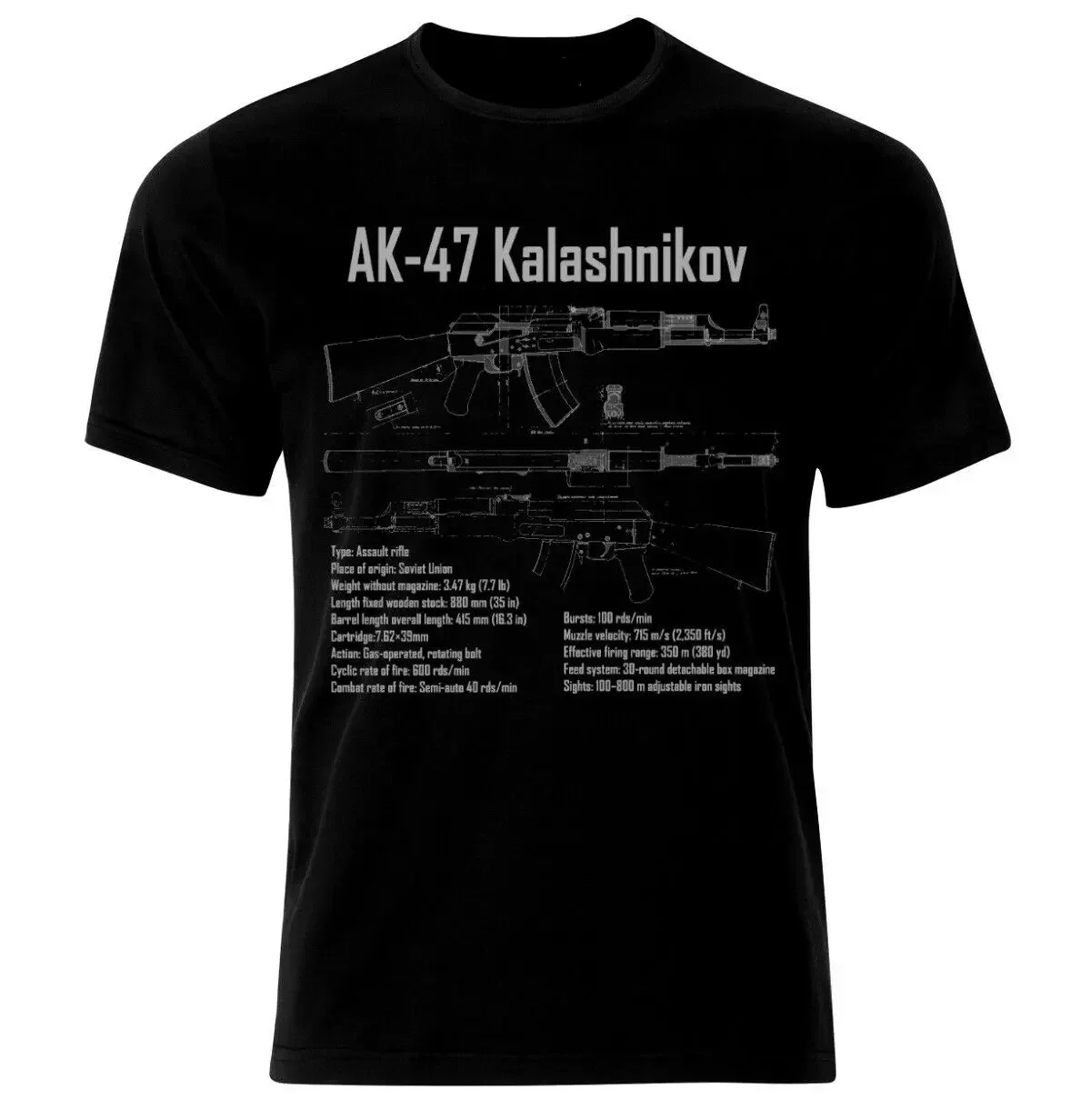 Kalashnikov AK-47 Assault Rifle Blueprint T-Shirt 100% Cotton O-Neck Summer Short Sleeve Casual Mens T-shirt Size S-3XL