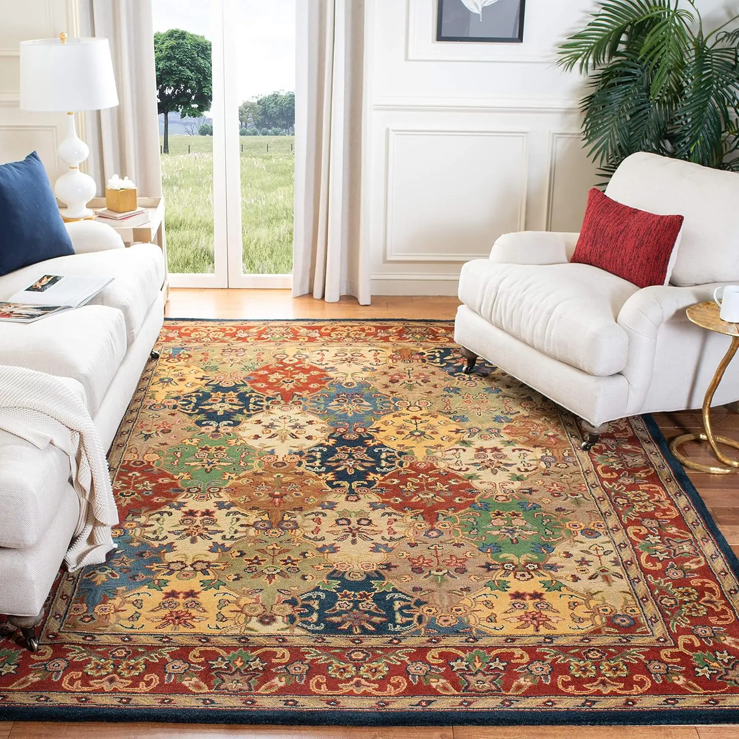 Safavieh Heritage Collection Area Rug - 8' X 10', Multi & Burgundy, Handmade Traditional Oriental Wool, Ideal For High Traffic