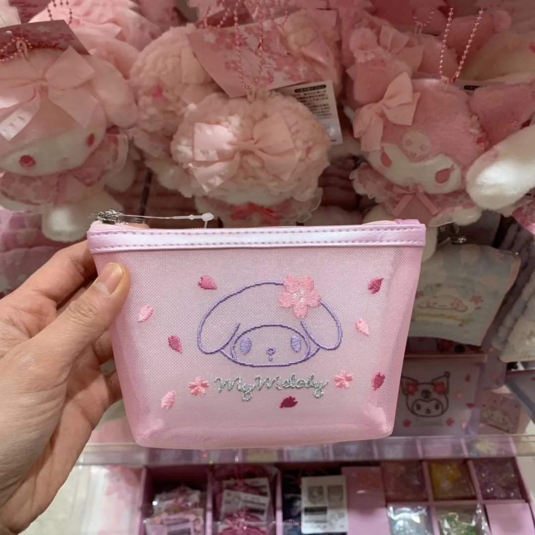 Sanrio Hello Kitty Kuromi Borsa per trucco doppia stampata Borsa di stoccaggio portatile Cartone animato carino Borsa per cancelleria di grande