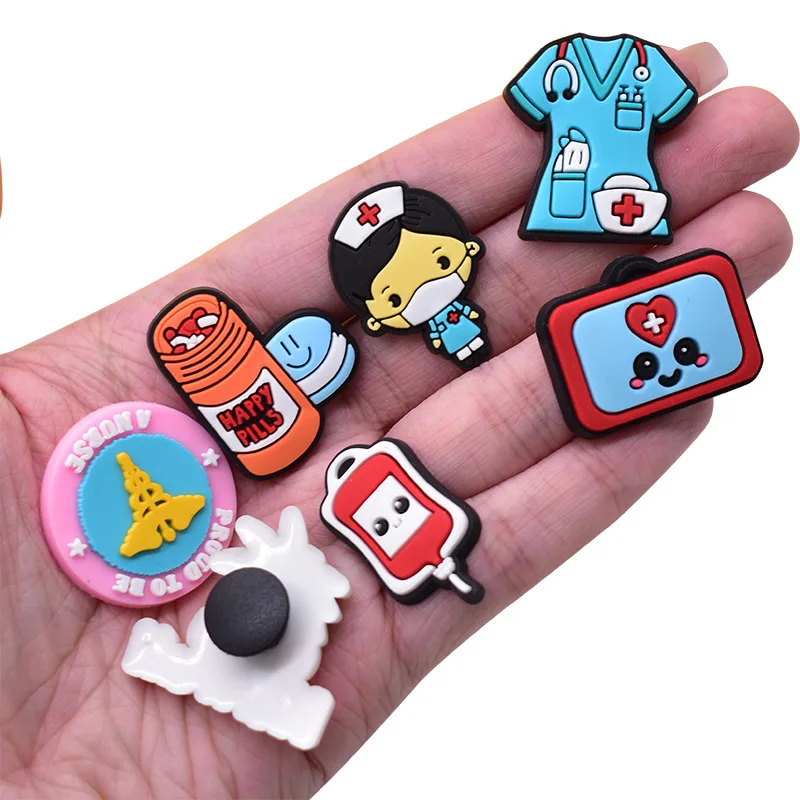 1-22Pcs Cartoon Doctor Nurse PVC Shoe Charms for Cros DIY Sandals Shoe Buckles Hospital Series Shoe Decoration Accessories Gifts